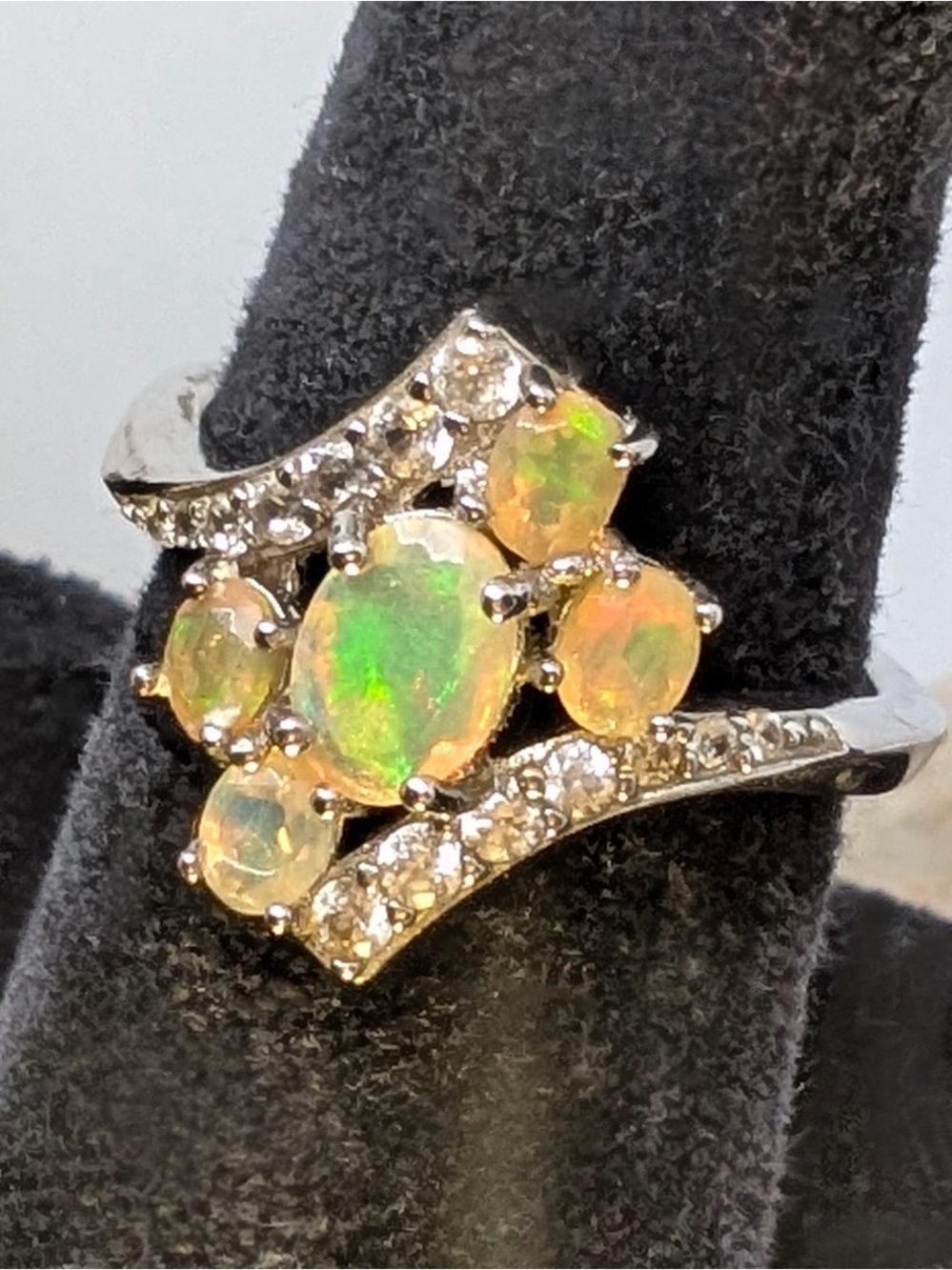 Honey Color Ethiopian Opal Rhodium Over Sterling Silver Ring size 8.5